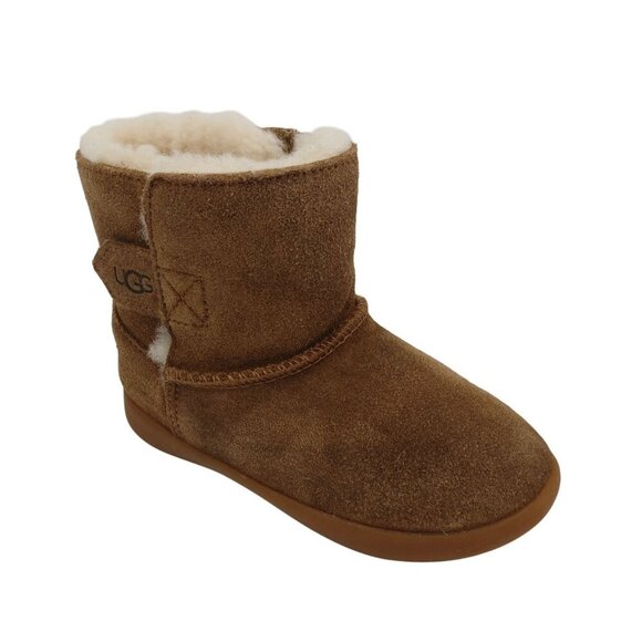 UGG Toddler's Chestnut Suede Keelan Booties Size 8 Fur Lined Girls Boys Warm Tan